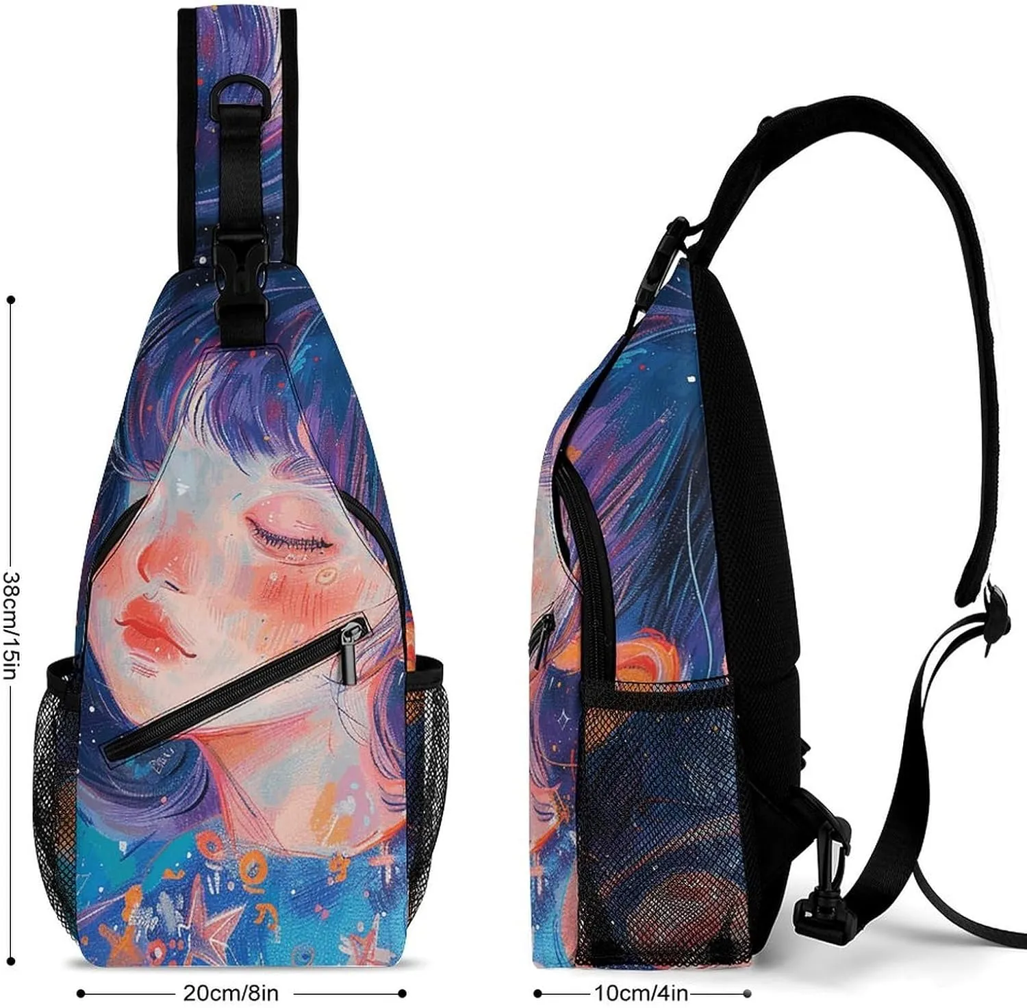 Sling Bag for Women Men Daypack Art Style Fantasy Chest Bag Crossbody Backpack for Hiking Travel