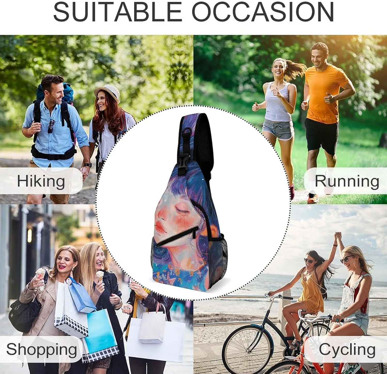 Sling Bag for Women Men Daypack Art Style Fantasy Chest Bag Crossbody Backpack for Hiking Travel