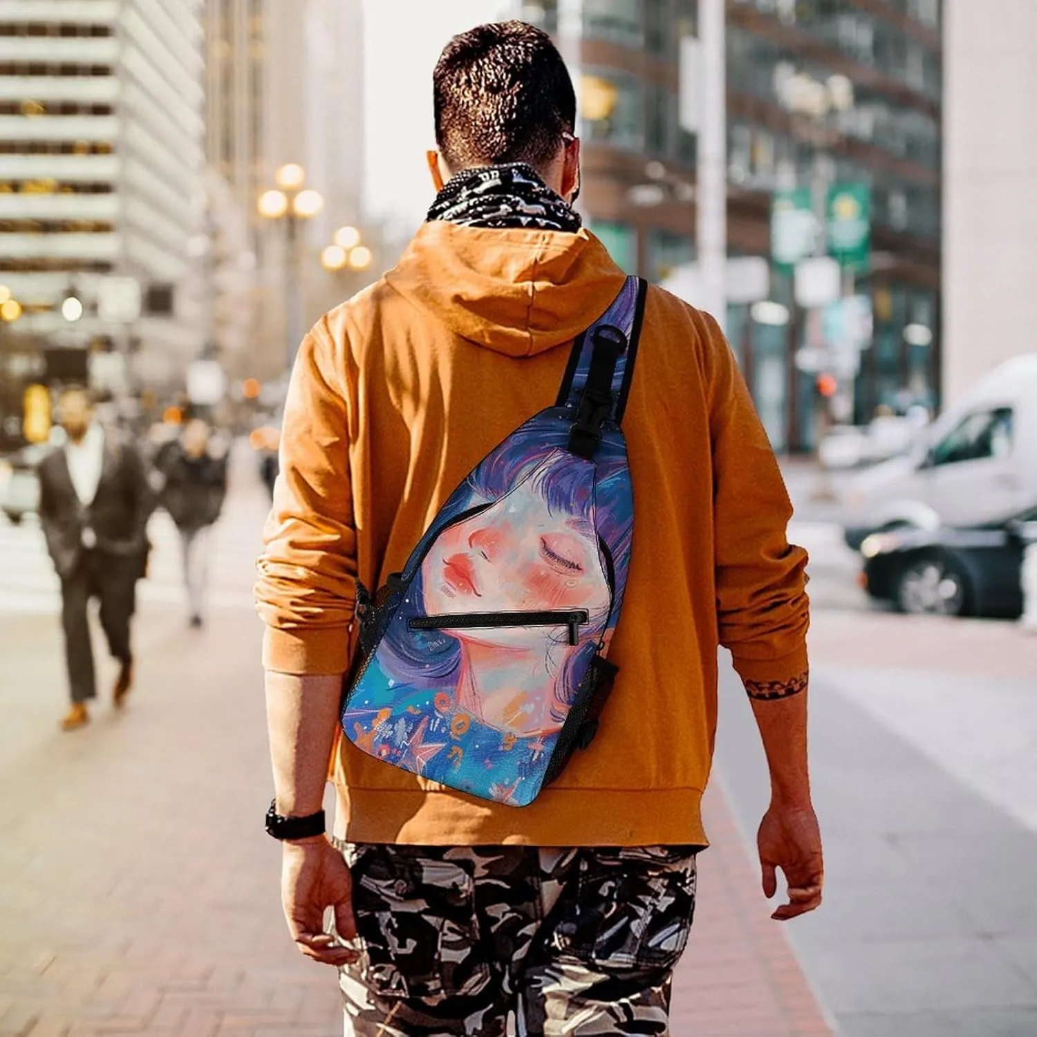 Sling Bag for Women Men Daypack Art Style Fantasy Chest Bag Crossbody Backpack for Hiking Travel