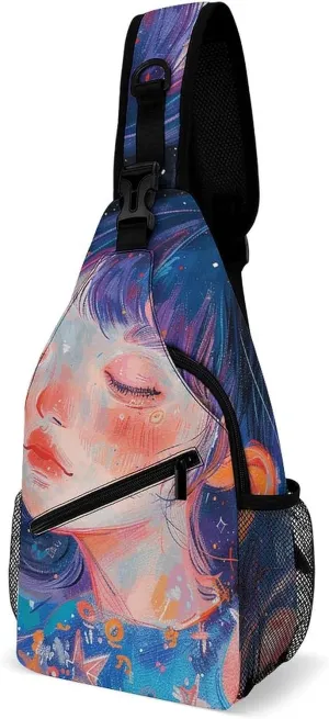 Sling Bag for Women Men Daypack Art Style Fantasy Chest Bag Crossbody Backpack for Hiking Travel