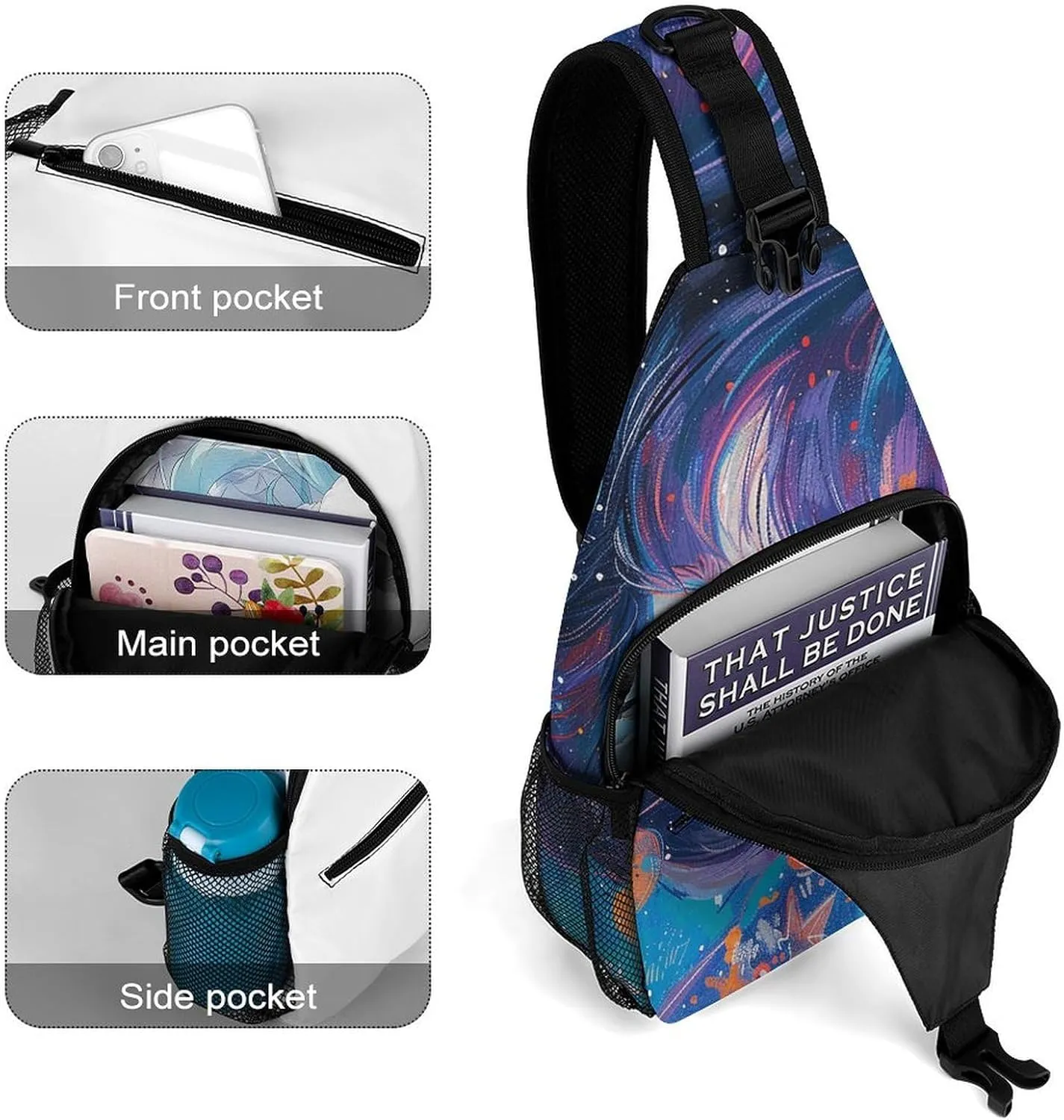 Sling Bag for Women Men Daypack Art Style Fantasy Chest Bag Crossbody Backpack for Hiking Travel