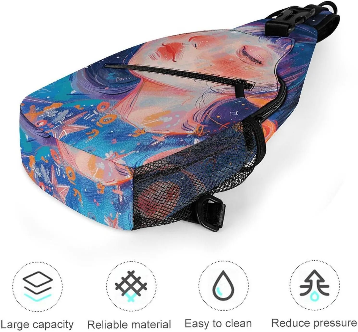 Sling Bag for Women Men Daypack Art Style Fantasy Chest Bag Crossbody Backpack for Hiking Travel