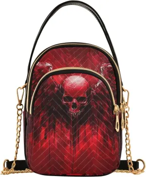 Sling Bag for Women Red Wings Skull Print, Fashion Crossbody Handbags Purse with Chain Strap Top handle 5.91×3.15×8.27 Inches