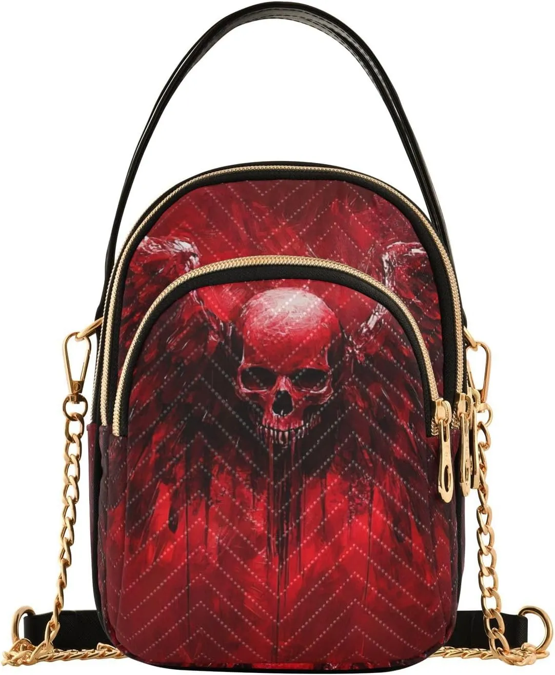 Sling Bag for Women Red Wings Skull Print, Fashion Crossbody Handbags Purse with Chain Strap Top handle 5.91×3.15×8.27 Inches