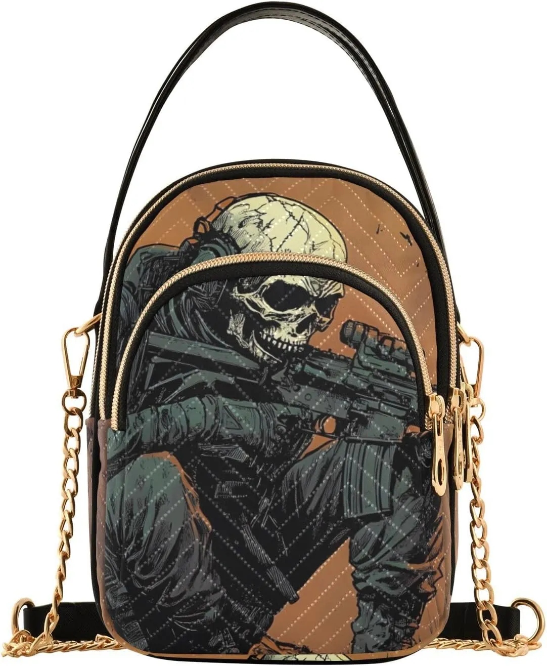 Sling Bag for Women Skull Soldier Print, Fashion Crossbody Handbags Purse with Chain Strap Top handle 5.91×3.15×8.27 Inches