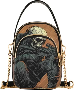 Sling Bag for Women Skull Soldier Print, Fashion Crossbody Handbags Purse with Chain Strap Top handle 5.91×3.15×8.27 Inches