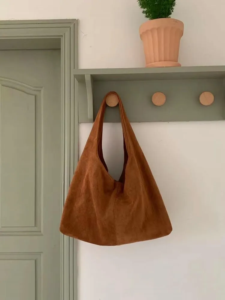 Slouchy Hobo Bags for Women Soft Foldable Shoulder Bag Crossbody Purse Suede Tote Bag Top-handle Suede Handbags