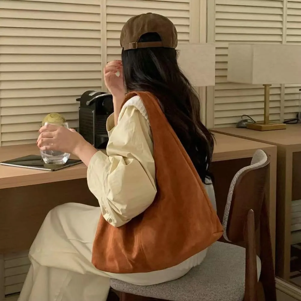 Slouchy Hobo Bags for Women Soft Foldable Shoulder Bag Crossbody Purse Suede Tote Bag Top-handle Suede Handbags