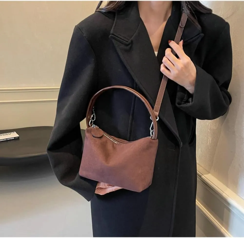 Slouchy Suede Cloud Crossbody Purse Women Crescent Satchels Shoulder Hobo Bags Trendy Travel Top-handle Mini Tote Handbag