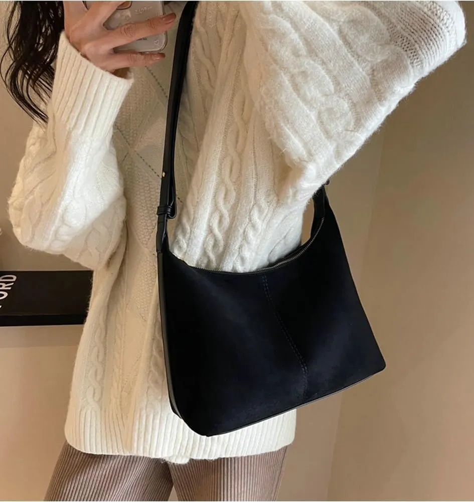 Slouchy Suede Crescent Hobo Bags Women Trendy Crossbody Purse Satchels Shoulder Tote Bag Dumpling Top-handle Tote Handbag
