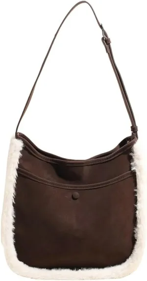 Slouchy Suede Crescent Shoulder Bag Women Trendy Hobo Bags Crossbody Purse Cute Plush Satchels Bag Top-handle Tote Handbag