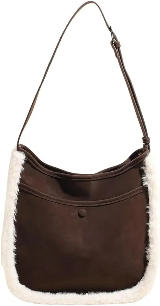 Slouchy Suede Crescent Shoulder Bag Women Trendy Hobo Bags Crossbody Purse Cute Plush Satchels Bag Top-handle Tote Handbag