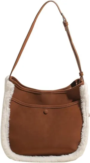 Slouchy Suede Crescent Shoulder Bag Women Trendy Hobo Bags Crossbody Purse Cute Plush Satchels Bag Top-handle Tote Handbag