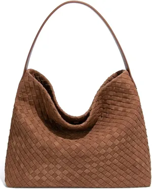 Slouchy Suede Woven Hobo Bags Women Trendy Suede Purse Crossbody Crescent Shoulder Satchel Bag Top Handle Tote Handbag