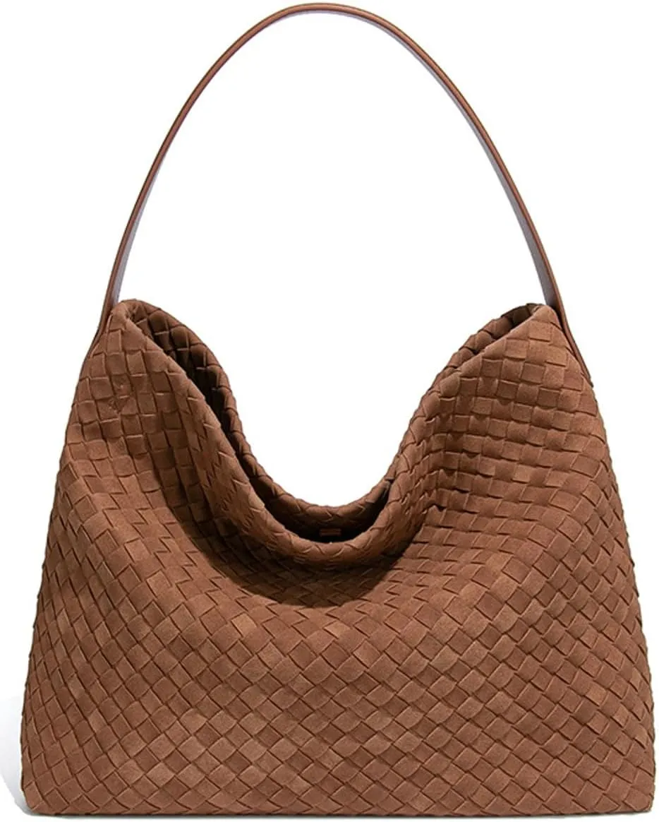 Slouchy Suede Woven Hobo Bags Women Trendy Suede Purse Crossbody Crescent Shoulder Satchel Bag Top Handle Tote Handbag