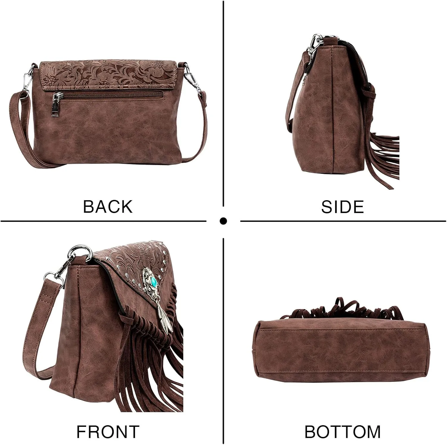 Small Crossbody Bags for Women Crossbody Handbag Fringe Purse Tassel Shoulder Bag Turquoise Concho Wallet
