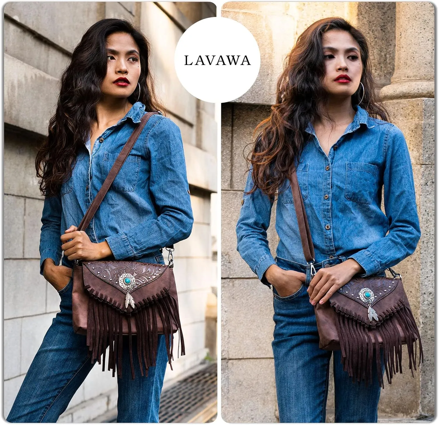 Small Crossbody Bags for Women Crossbody Handbag Fringe Purse Tassel Shoulder Bag Turquoise Concho Wallet