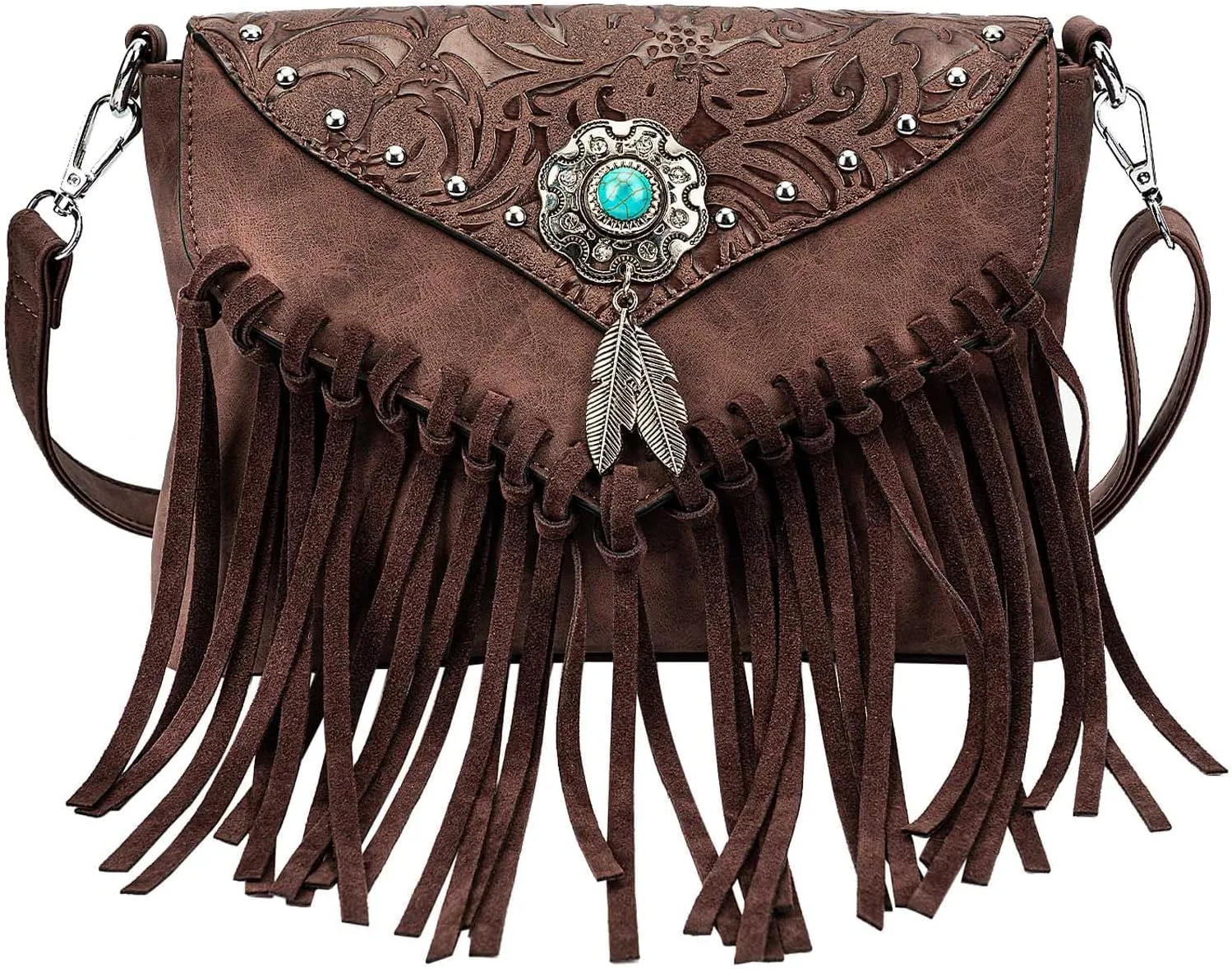 Small Crossbody Bags for Women Crossbody Handbag Fringe Purse Tassel Shoulder Bag Turquoise Concho Wallet