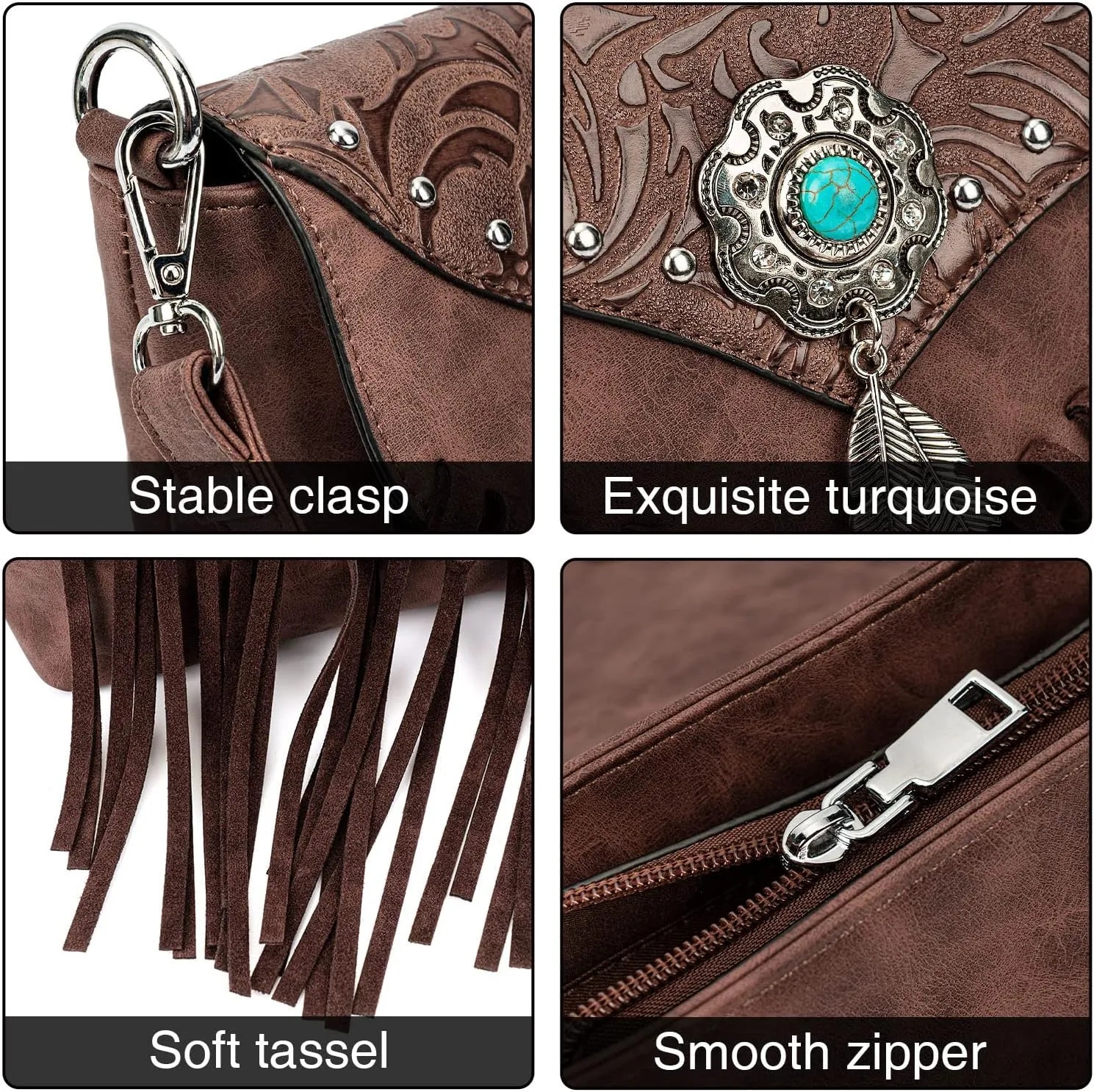 Small Crossbody Bags for Women Crossbody Handbag Fringe Purse Tassel Shoulder Bag Turquoise Concho Wallet
