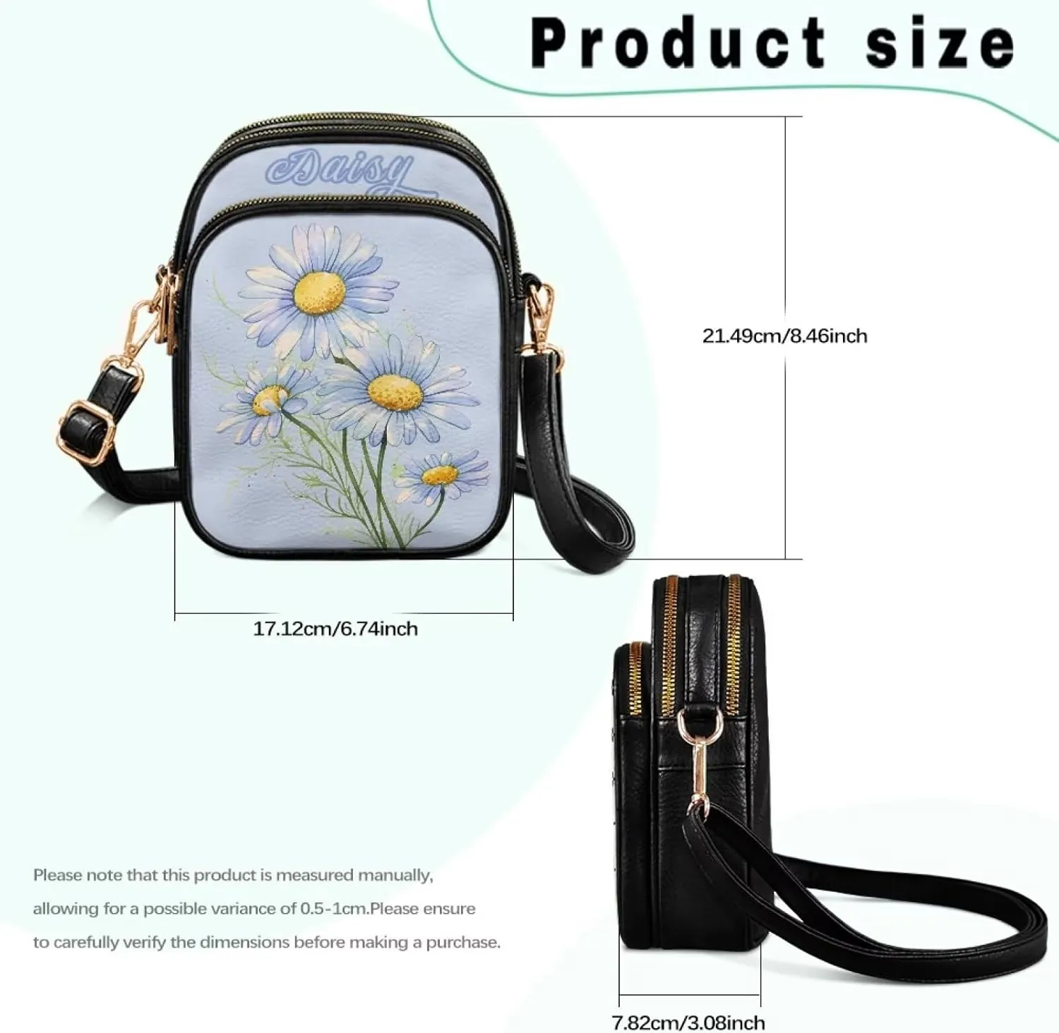 Small Crossbody Bags for Women, Daisy Sunflowers Cross Over Purse PU Leather Shoulder Handbags for Travel, Work