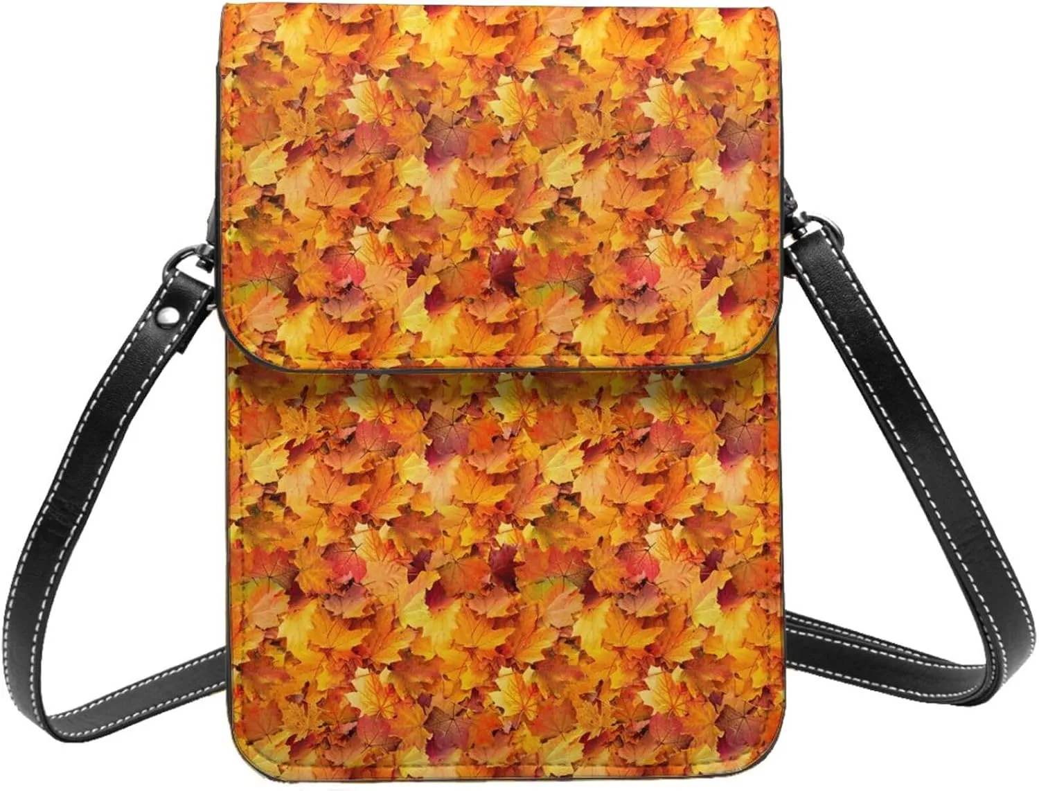 Small Crossbody Bags for Women, Leather Autumn Maple Leaf Pile Cell Phone Cross Body Bag Wallet Purses