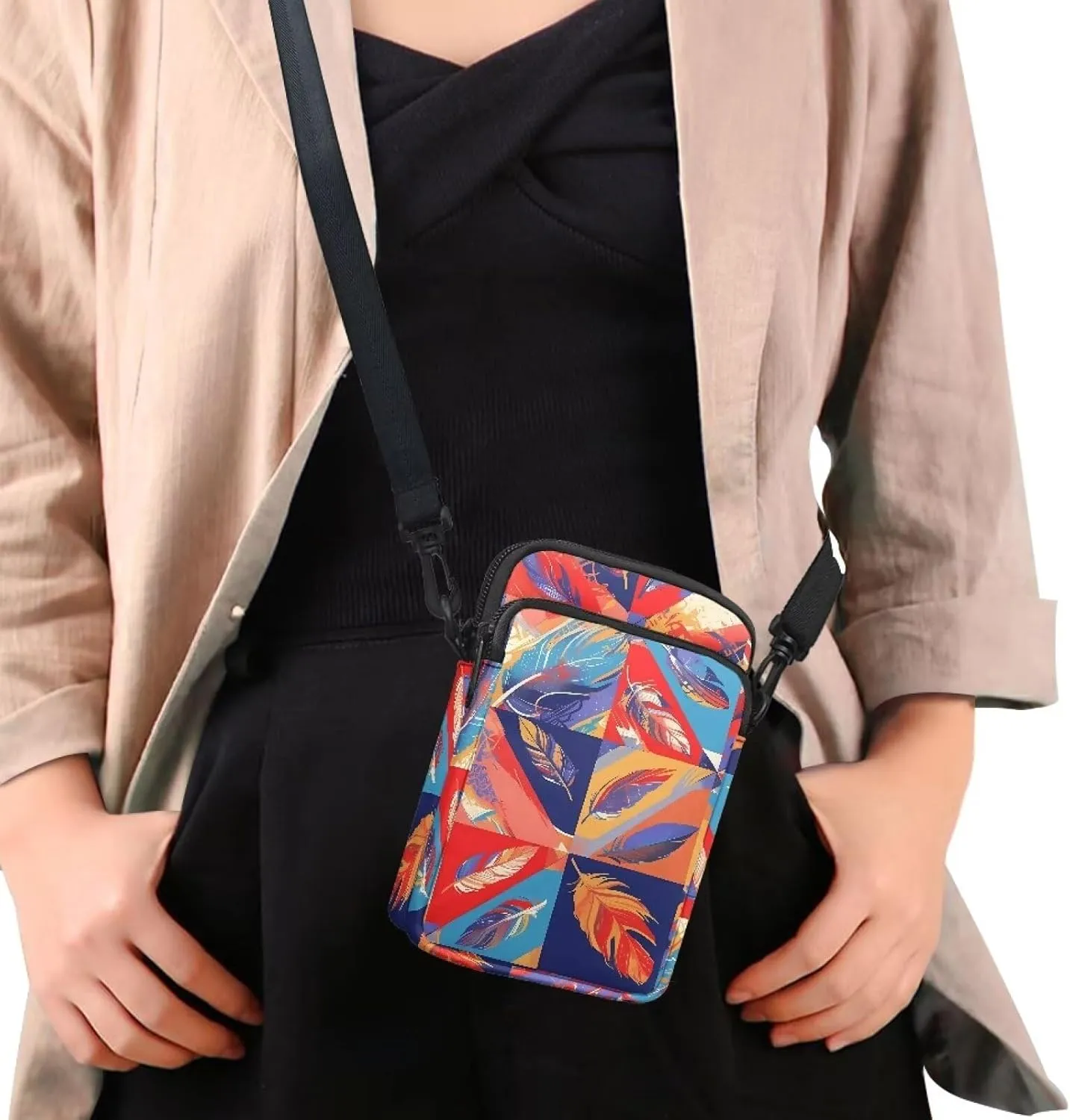 Small Crossbody Purse Zipper Cell Phone Bag, Abstract Color Art Mini Shoulder Purse Bags with Shoulder Strap