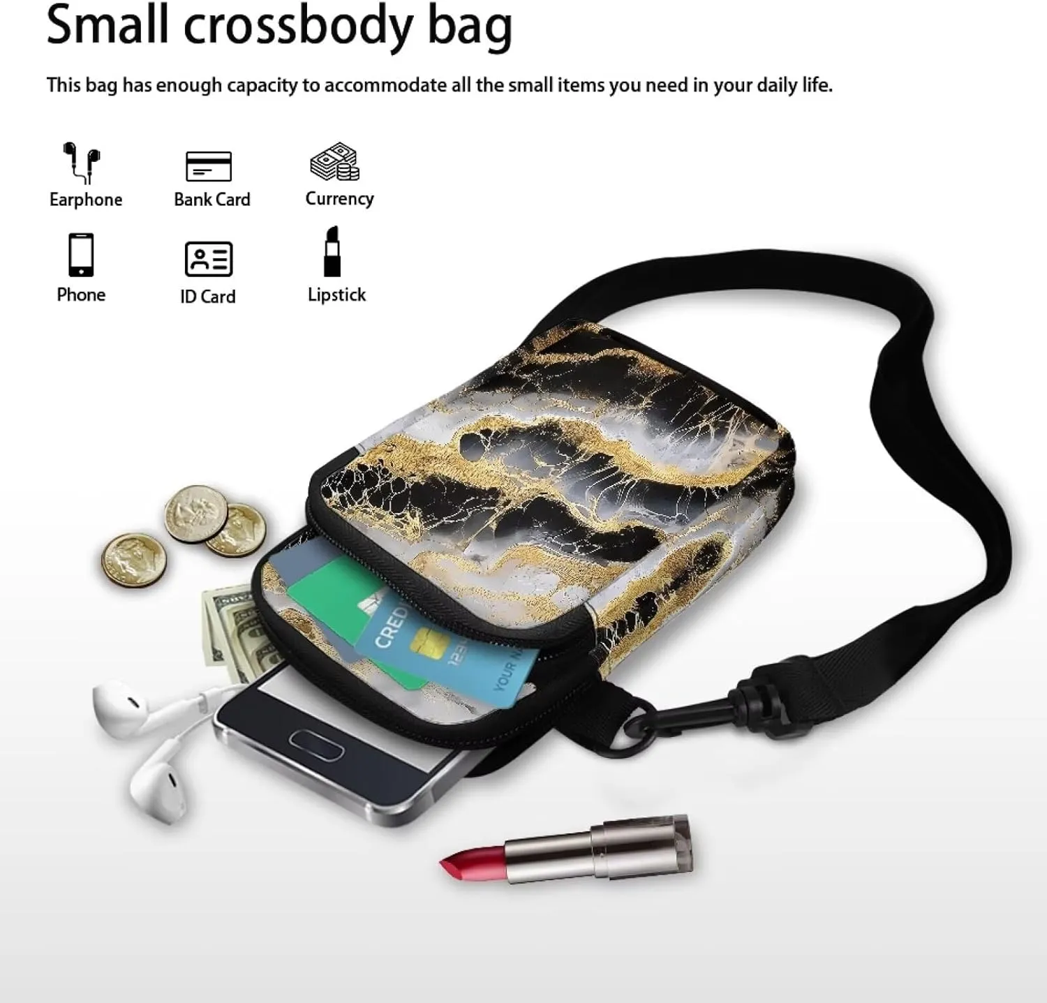 Small Crossbody Purse Zipper Cell Phone Bag, Abstract Color Art Mini Shoulder Purse Bags with Shoulder Strap