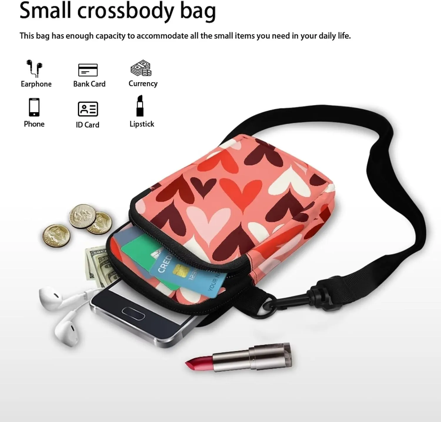 Small Crossbody Purse Zipper Cell Phone Bag, Abstract Color Art Mini Shoulder Purse Bags with Shoulder Strap
