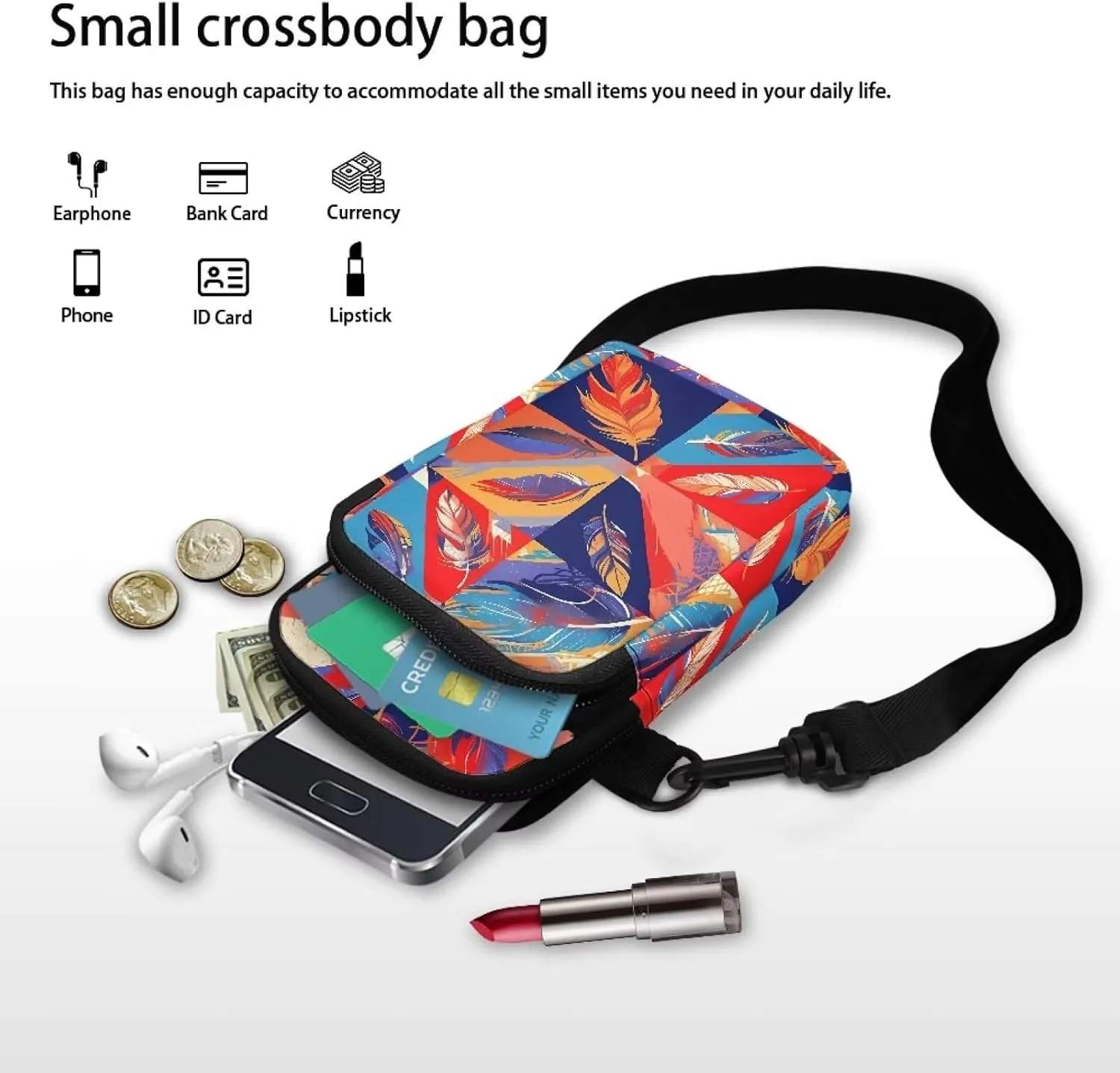 Small Crossbody Purse Zipper Cell Phone Bag, Abstract Color Art Mini Shoulder Purse Bags with Shoulder Strap