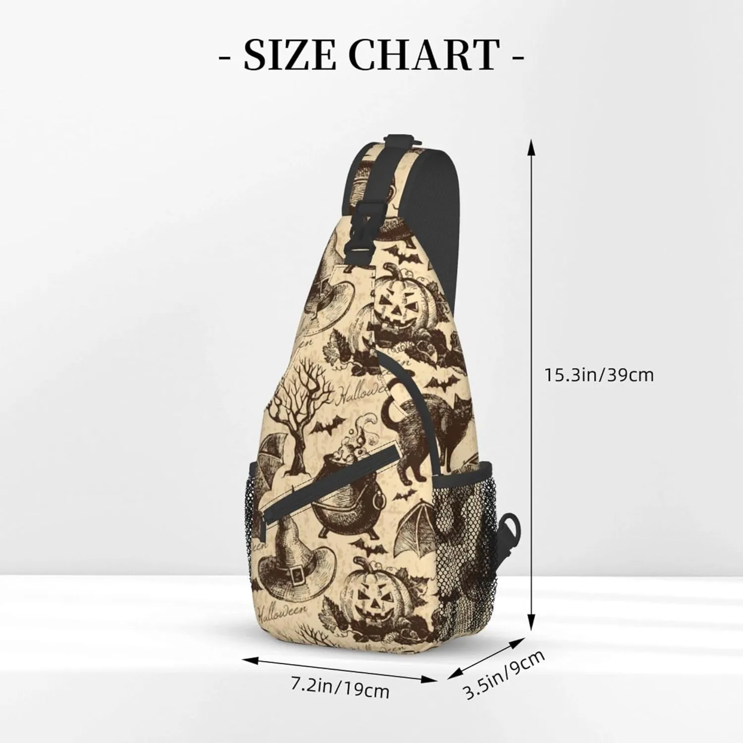 Small Crossbody Sling Backpack Anti Theft Backpack For Traveling Chest Shoulder Bag (halloween decorations Black Cat Bat Pumpkin Skull Party Pattern)