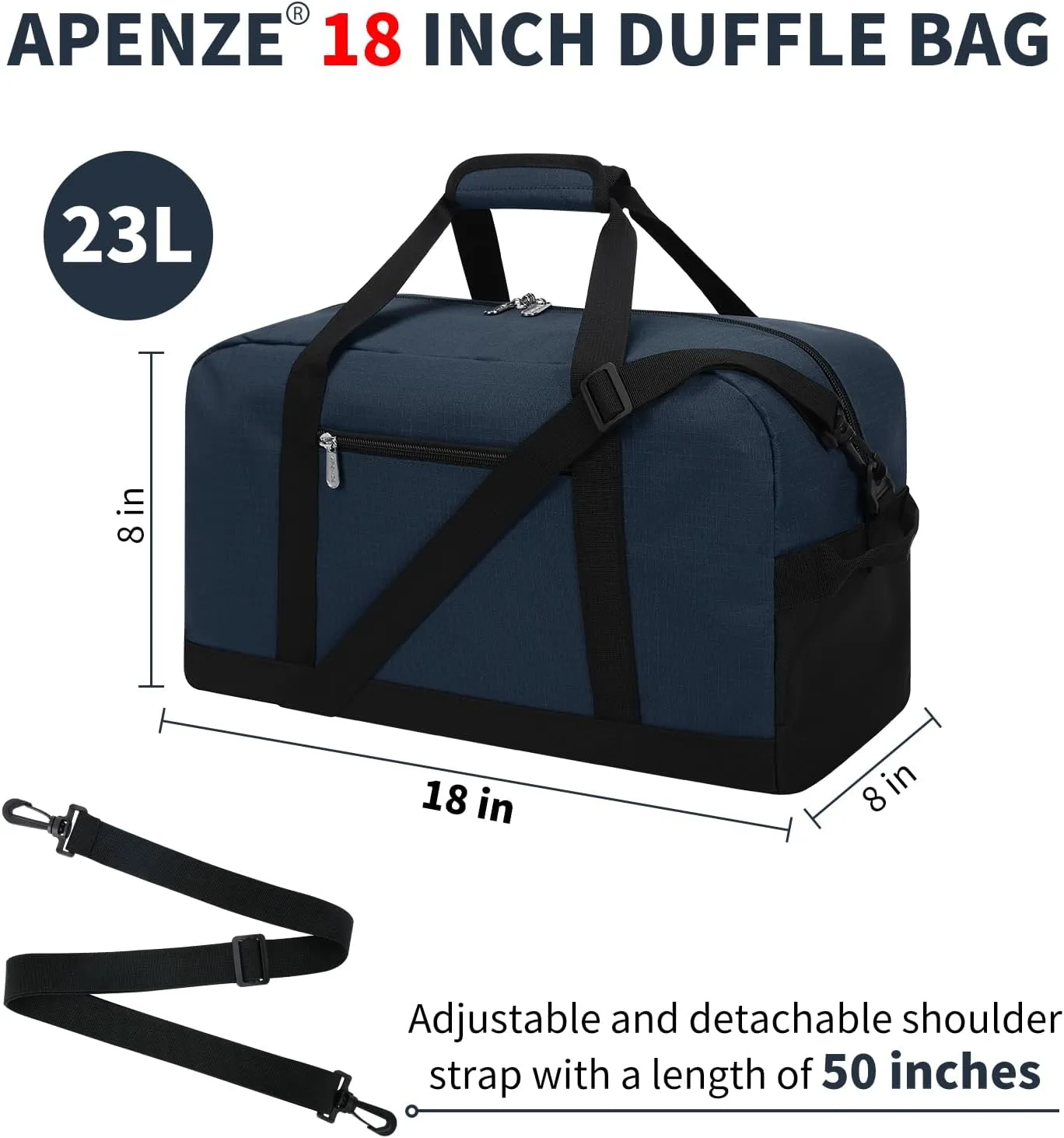 Small Gym Bag 18 inch Carry On Duffel Bag for Weekender Travel - Navy Blue