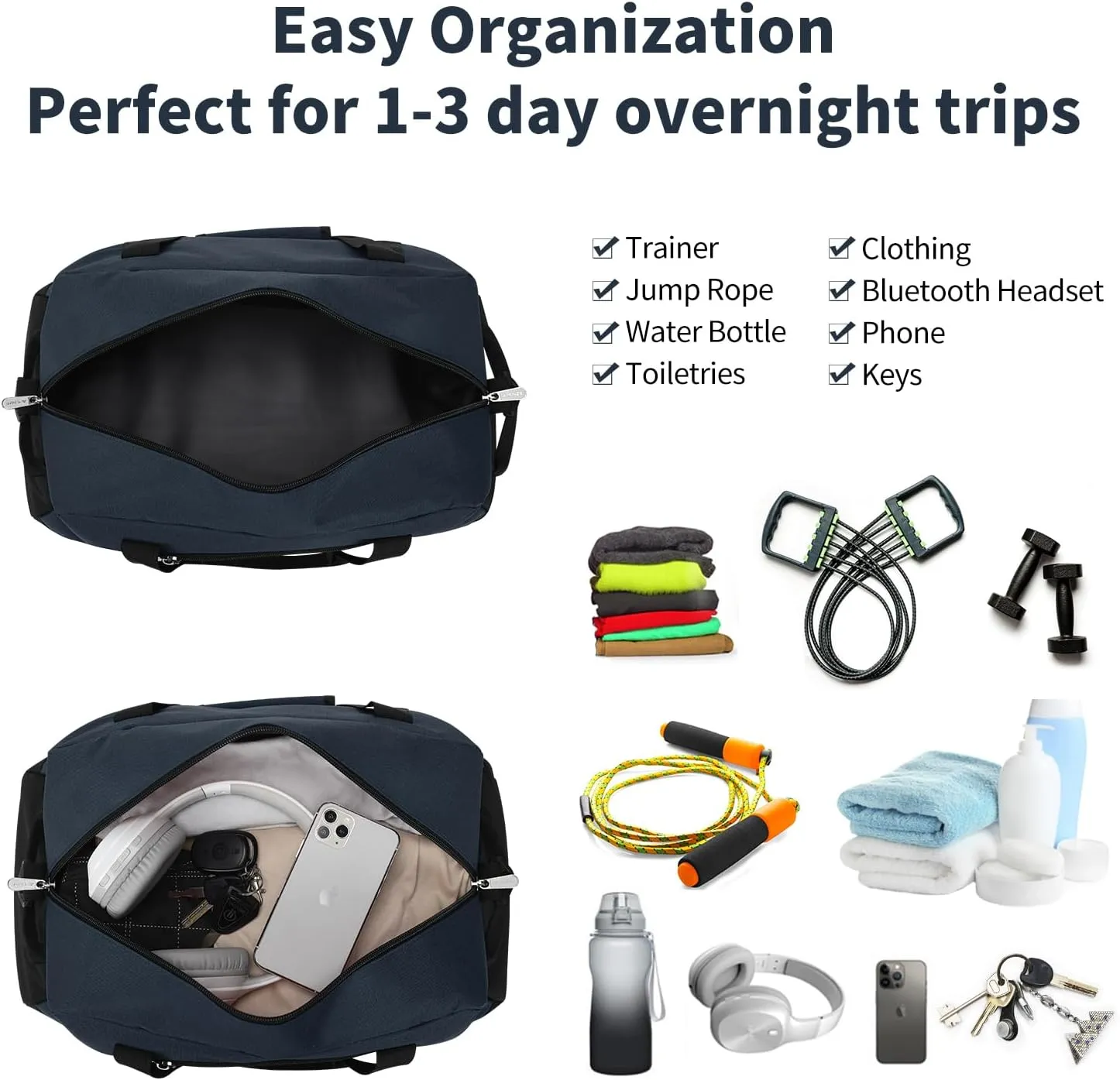 Small Gym Bag 18 inch Carry On Duffel Bag for Weekender Travel - Navy Blue
