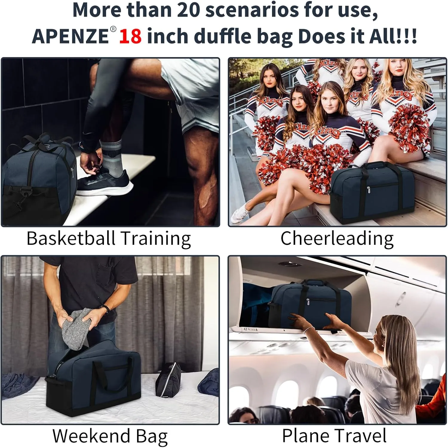 Small Gym Bag 18 inch Carry On Duffel Bag for Weekender Travel - Navy Blue