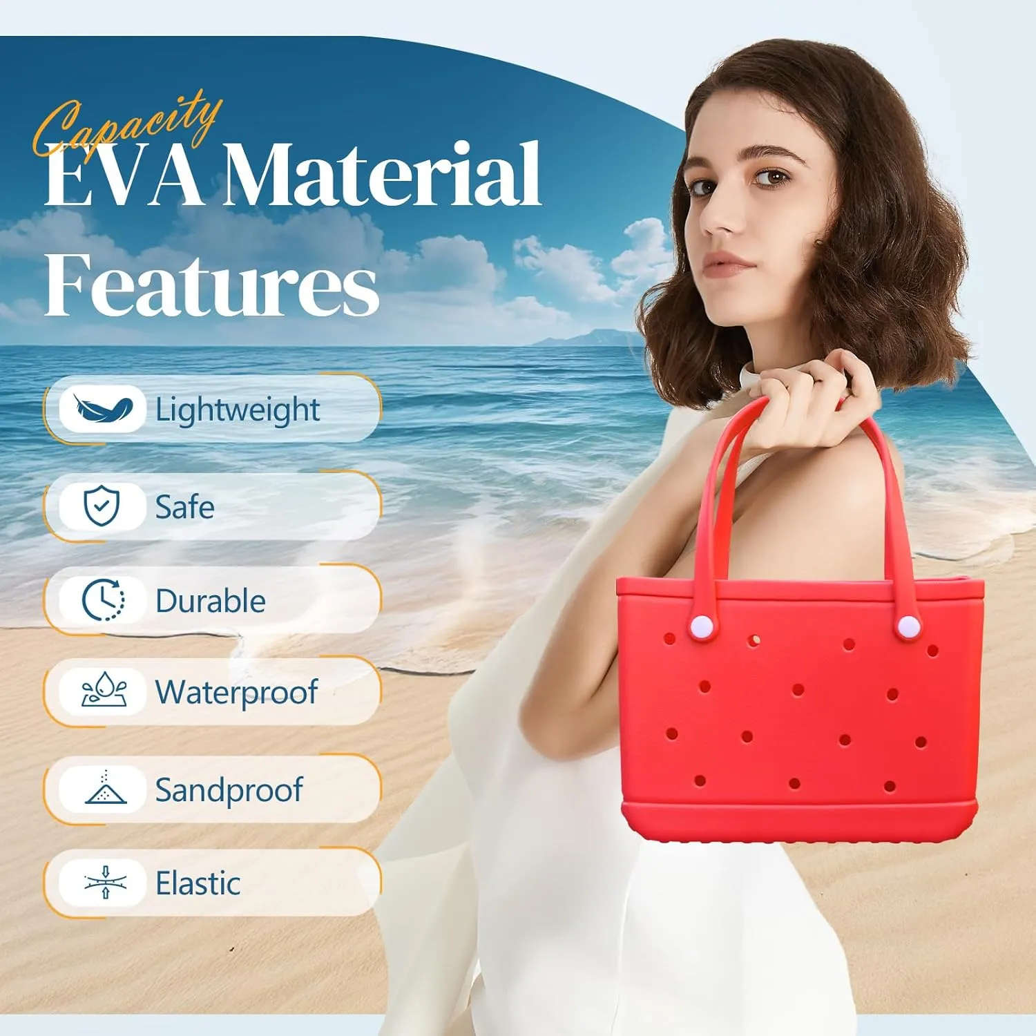 Small Rubber Tote Bag Waterproof Beach Bag Durable Small Rubber Beach Tote Open Handbag for Woman