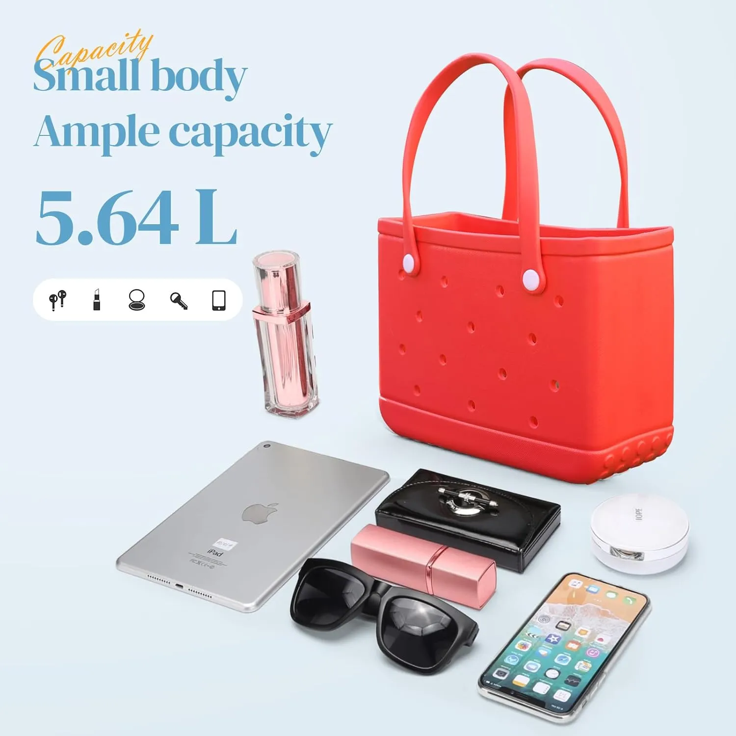 Small Rubber Tote Bag Waterproof Beach Bag Durable Small Rubber Beach Tote Open Handbag for Woman