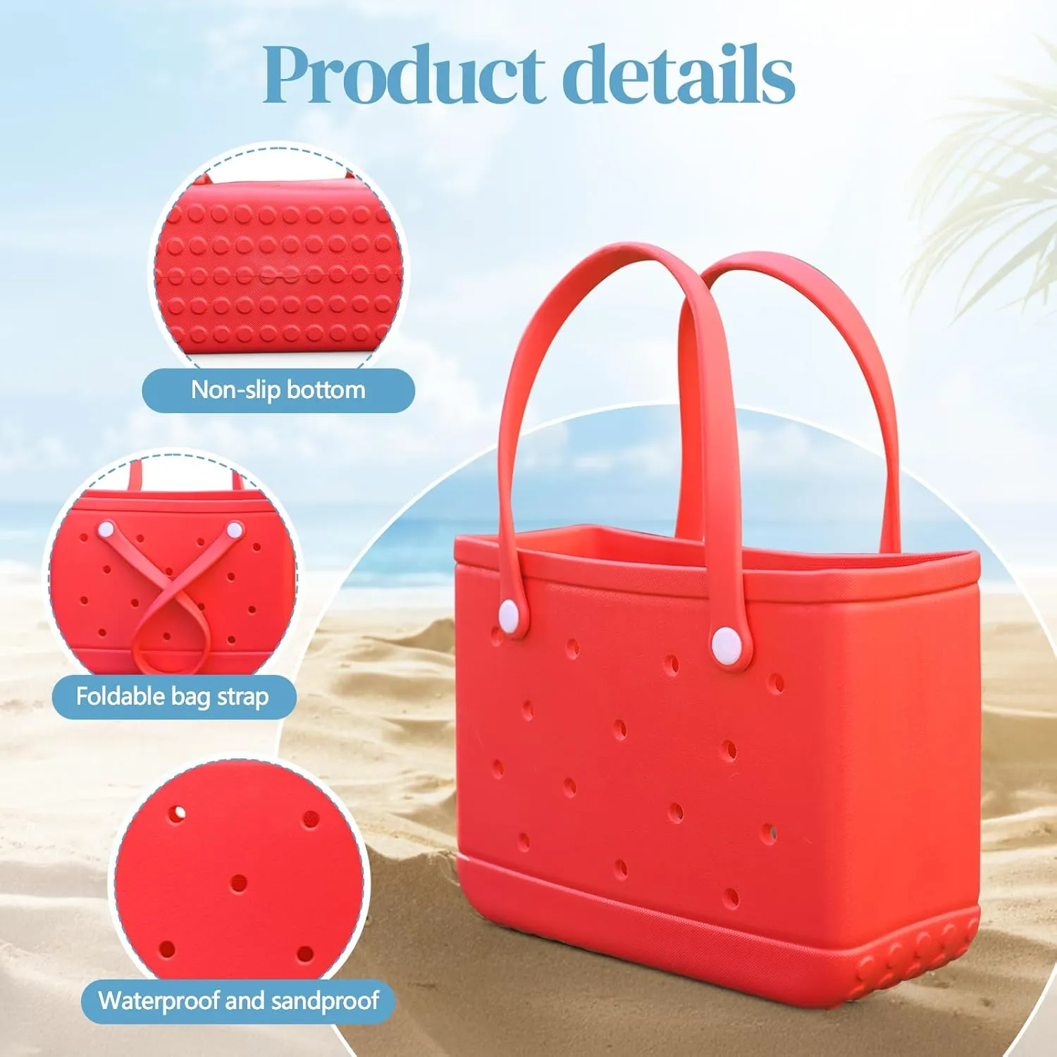 Small Rubber Tote Bag Waterproof Beach Bag Durable Small Rubber Beach Tote Open Handbag for Woman