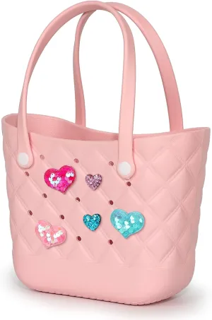 Small Rubber Tote Bag with 5 Charms Cute Beach Tote Small Rubber Bags for Women