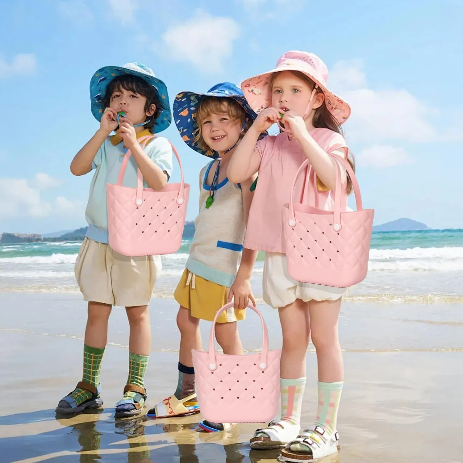 Small Rubber Tote Bag with 5 Charms Cute Beach Tote Small Rubber Bags for Women