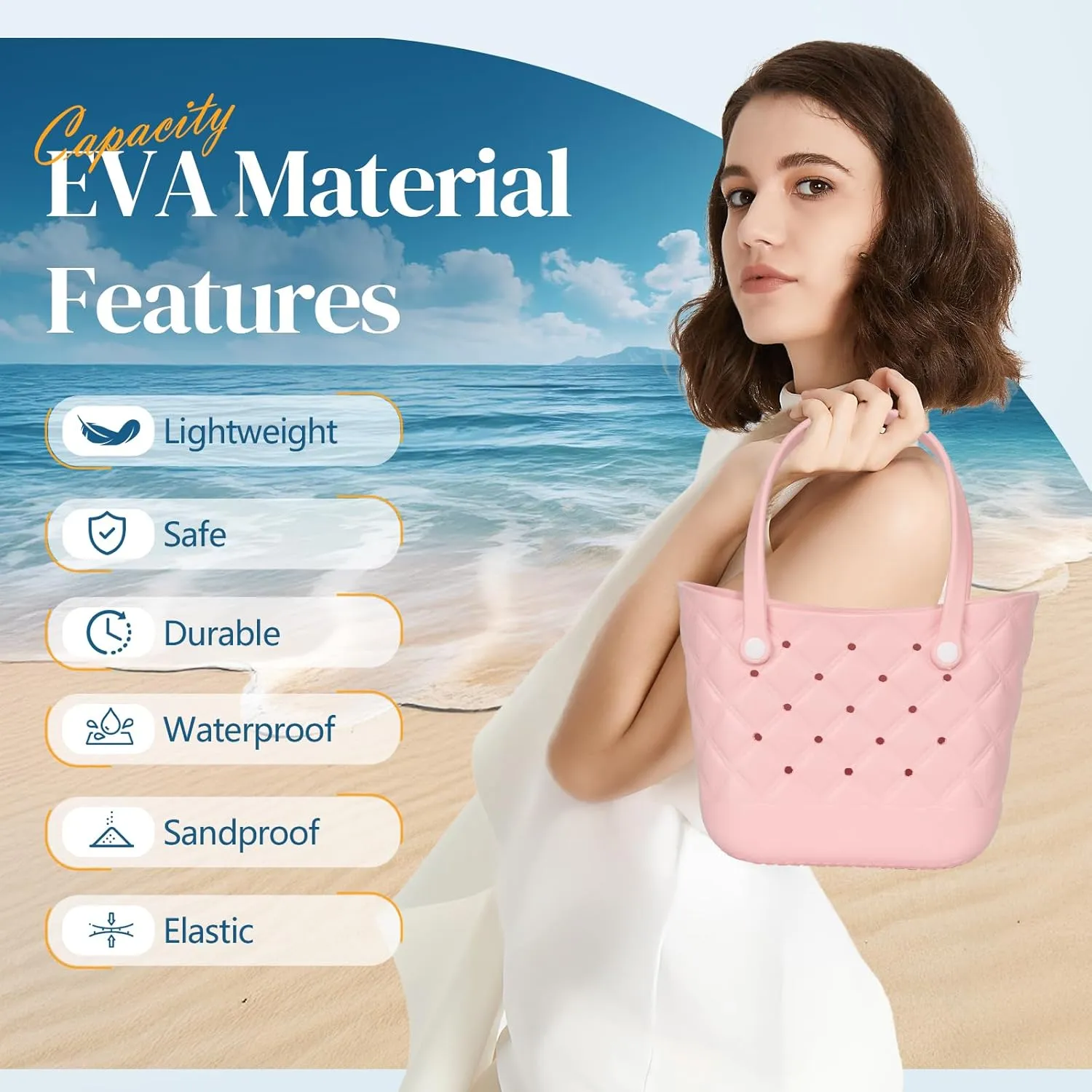 Small Rubber Tote Bag with 5 Charms Cute Beach Tote Small Rubber Bags for Women