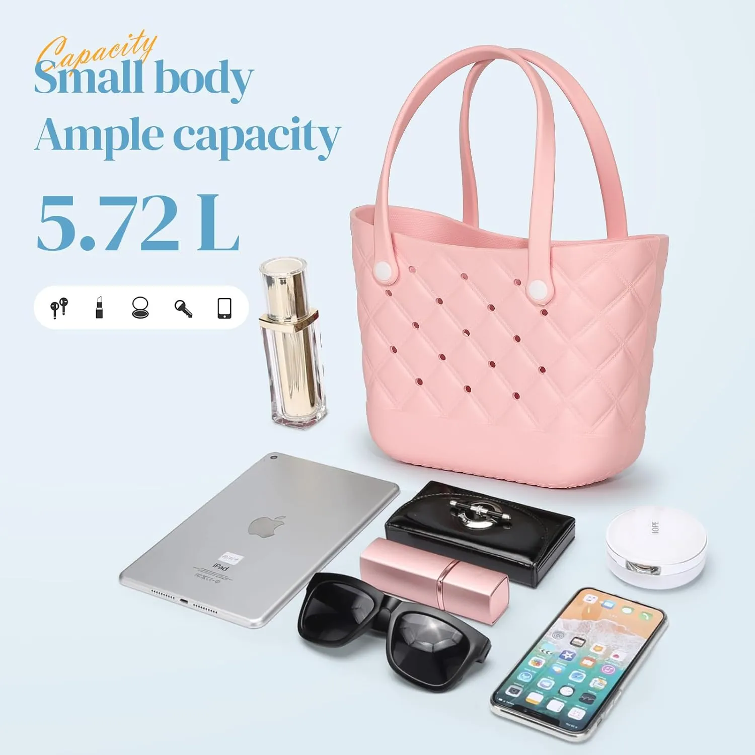 Small Rubber Tote Bag with 5 Charms Cute Beach Tote Small Rubber Bags for Women