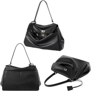 Soft Calfskin Tote Bag for Women Genuine Leather Top Handle Handbag Flap Bag Full Leather Shoulder Crossbody Bag