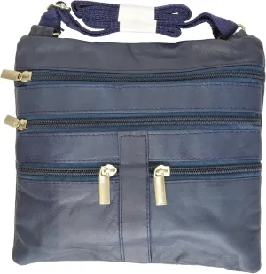 Soft Leather Cross Body Bag Purse Shoulder Bag 5 Pocket Organizer Micro HandbagTravel Wallet 7 colors (Navy Blue)
