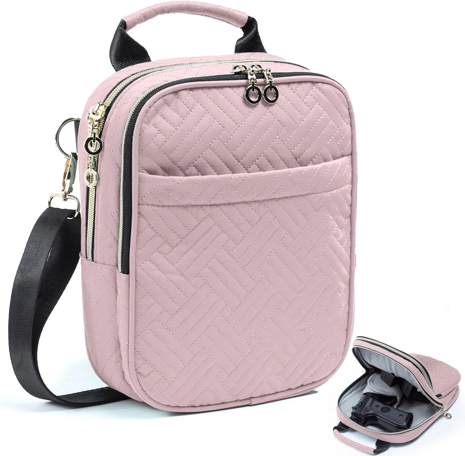 Soft Pistol Case, Gun Bag for Women, CCW Pistol Bag, Crossbody Gun Bag, Concealed Carry Gun Pouch, Small Tactical Range Bag, Gun Case with Shoulder Strap (Pink)