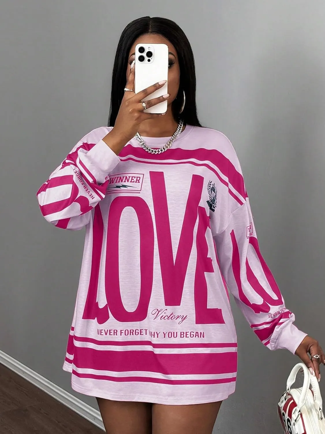SOLY HUX Women's Retro Oversized T-Shirt Streetwear Long Sleeve Graphic Tees Printed Crewneck Tops