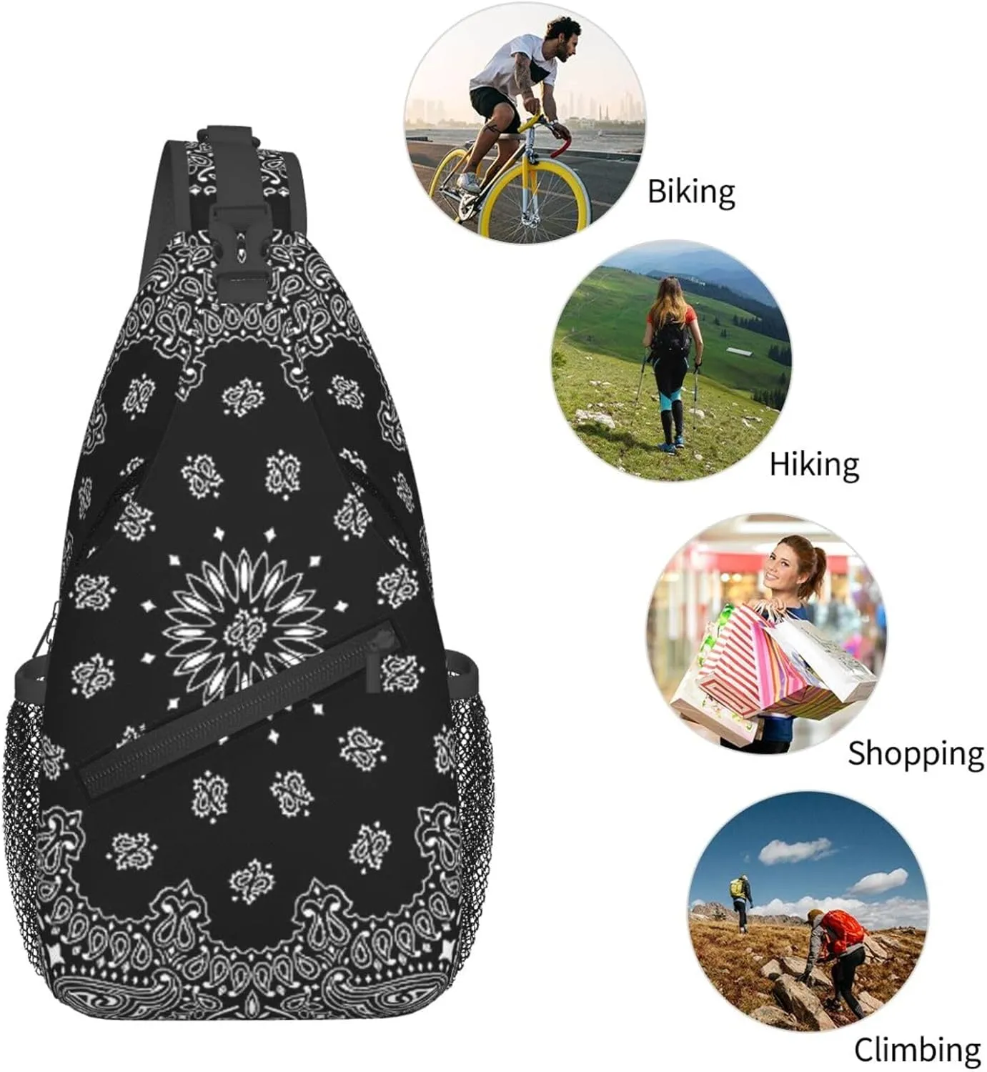 Southwest Navy Blue Bandana Paisley Men'S Crossbody Bag Travel Hiking Shoulder Backpack Chest Bag