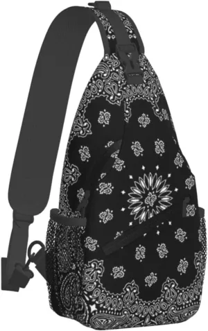Southwest Navy Blue Bandana Paisley Men'S Crossbody Bag Travel Hiking Shoulder Backpack Chest Bag