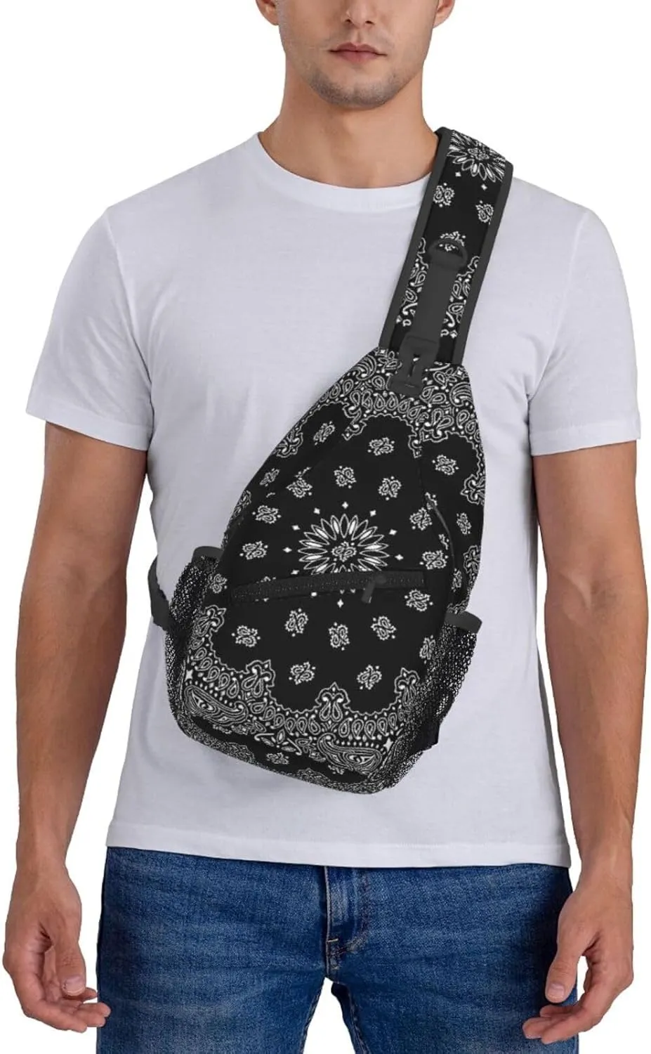 Southwest Navy Blue Bandana Paisley Men'S Crossbody Bag Travel Hiking Shoulder Backpack Chest Bag