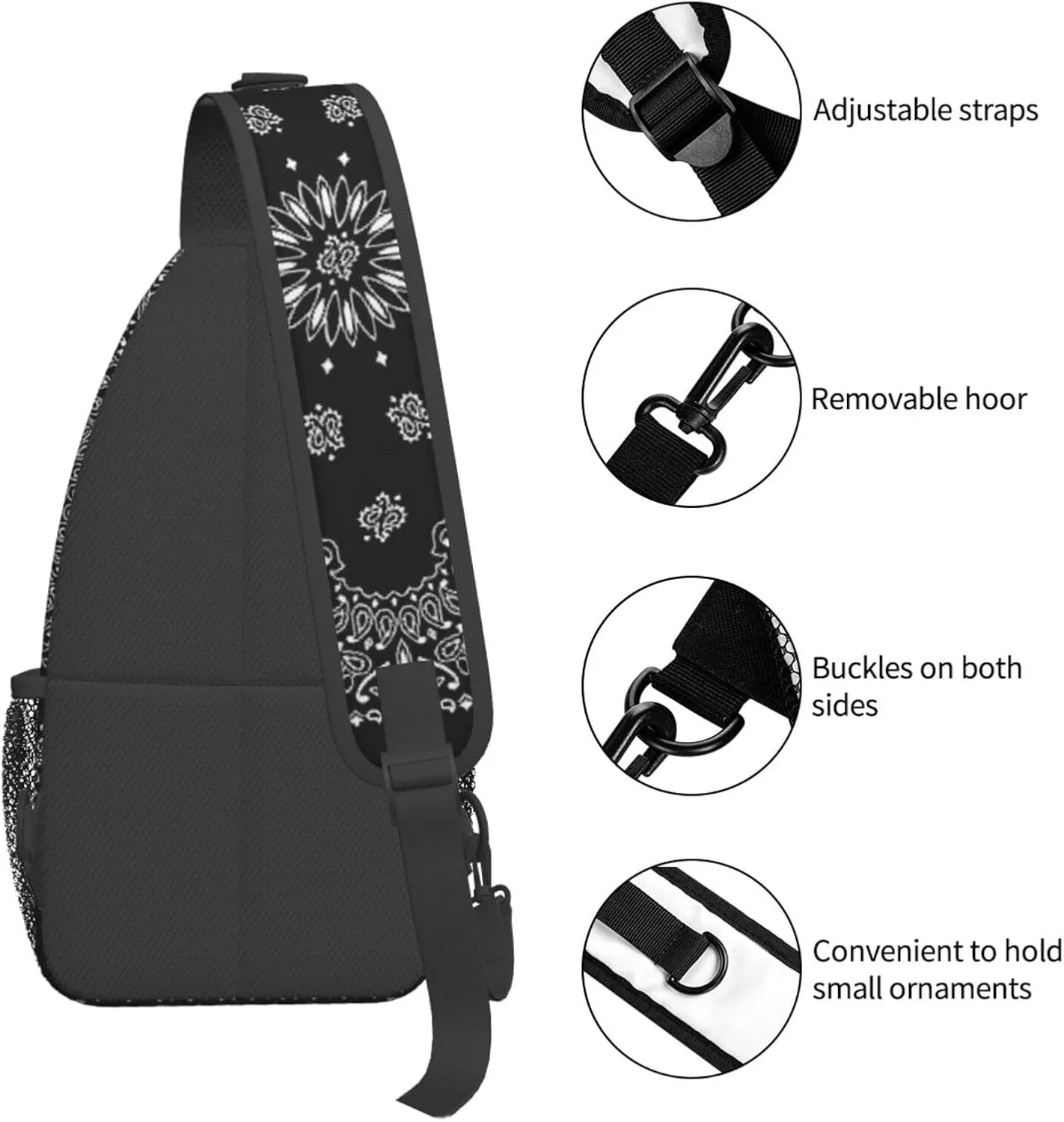 Southwest Navy Blue Bandana Paisley Men'S Crossbody Bag Travel Hiking Shoulder Backpack Chest Bag