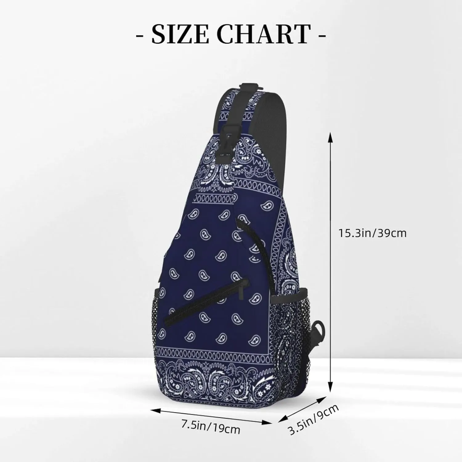 Southwestern Navy Blue Bandana Paisley Printcrossbody Bag, Adjustable Shoulder Strap Chest Bag, Sports Travel, Running, Leisure Waist Bag