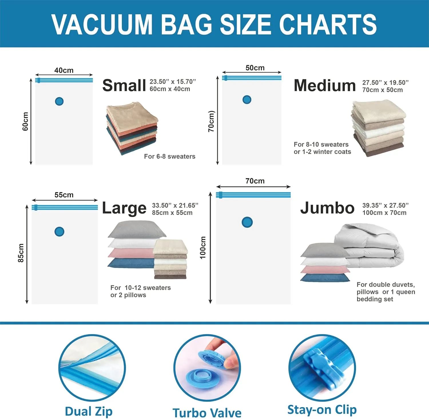 Space Saver Vacuum Storage Bags, 8 Combo (2Jumbo/2Large/2Medium/2Small) Sealer Bags with Pump, Clothing, Comforters, Blanket Storage, Bedding